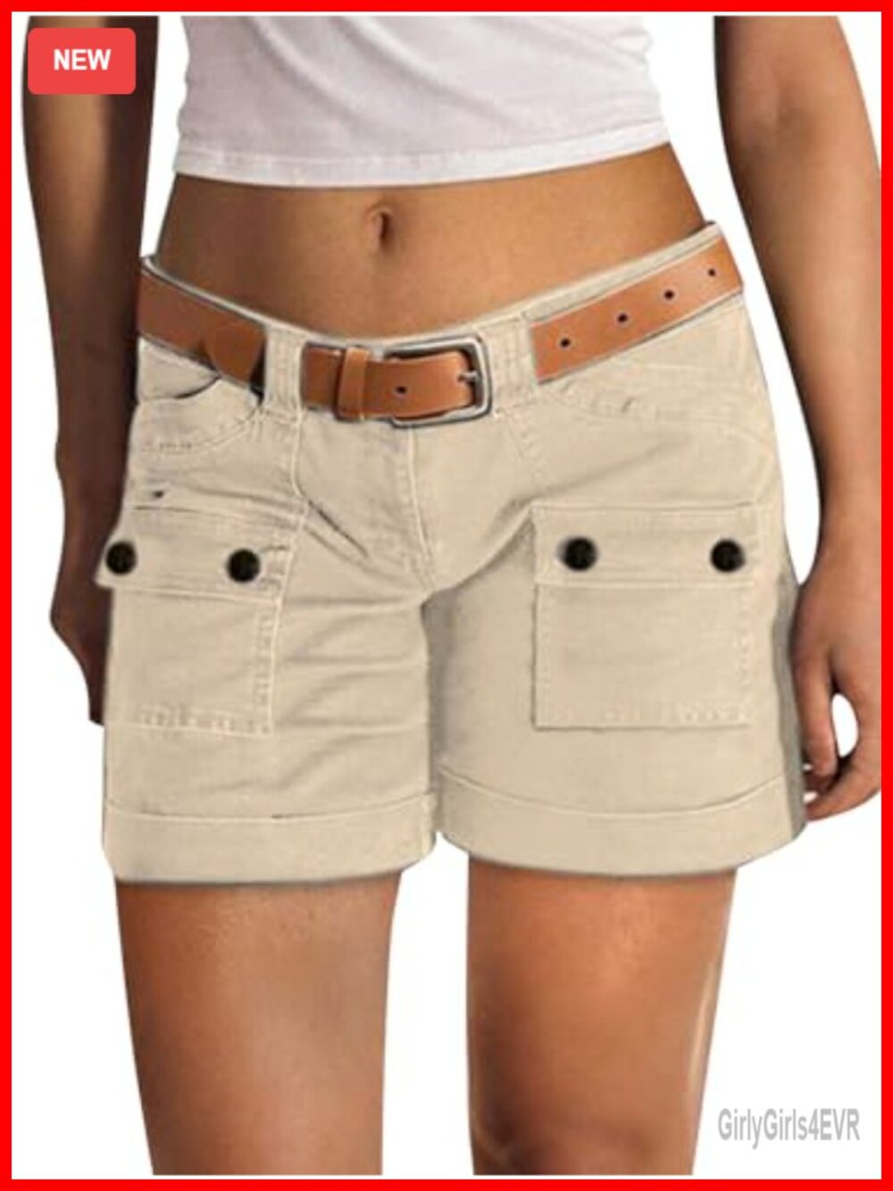 Women's Low Waist Cargo Shorts with Flat Pockets Cotton